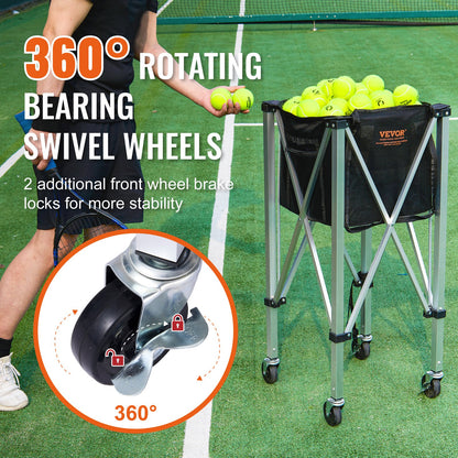 Foldable Tennis Ball Hopper, Holds 150 Tennis Balls, Lightweight Aluminum Alloy Tennis Ball Basket Cart with Wheels, Removable Bag, Carry Bag, Portable Sports Teaching Cart for Tennis Player - Image 5