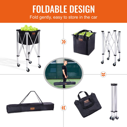 Foldable Tennis Ball Hopper, Holds 150 Tennis Balls, Lightweight Aluminum Alloy Tennis Ball Basket Cart with Wheels, Removable Bag, Carry Bag, Portable Sports Teaching Cart for Tennis Player - Image 6
