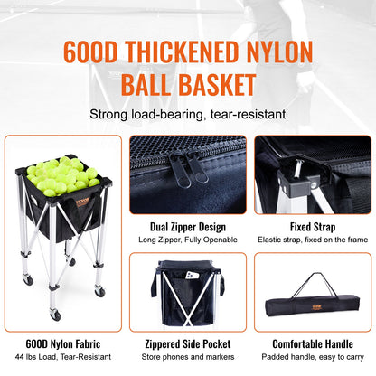 Foldable Tennis Ball Hopper, Holds 180 Tennis Balls, Lightweight Aluminum Alloy Tennis Ball Basket Cart with Wheels, Removable Bag, Carry Bag, Portable Sports Teaching Cart for Tennis Player - Image 3