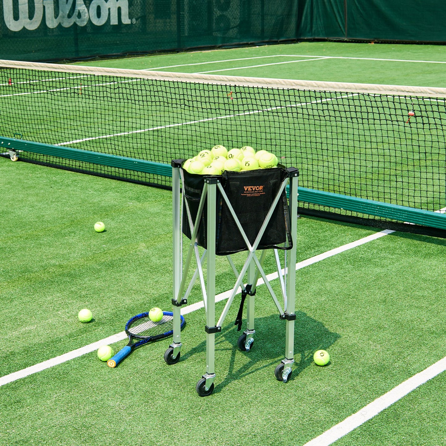 Foldable Tennis Ball Hopper, Holds 180 Tennis Balls, Lightweight Aluminum Alloy Tennis Ball Basket Cart with Wheels, Removable Bag, Carry Bag, Portable Sports Teaching Cart for Tennis Player - Image 8