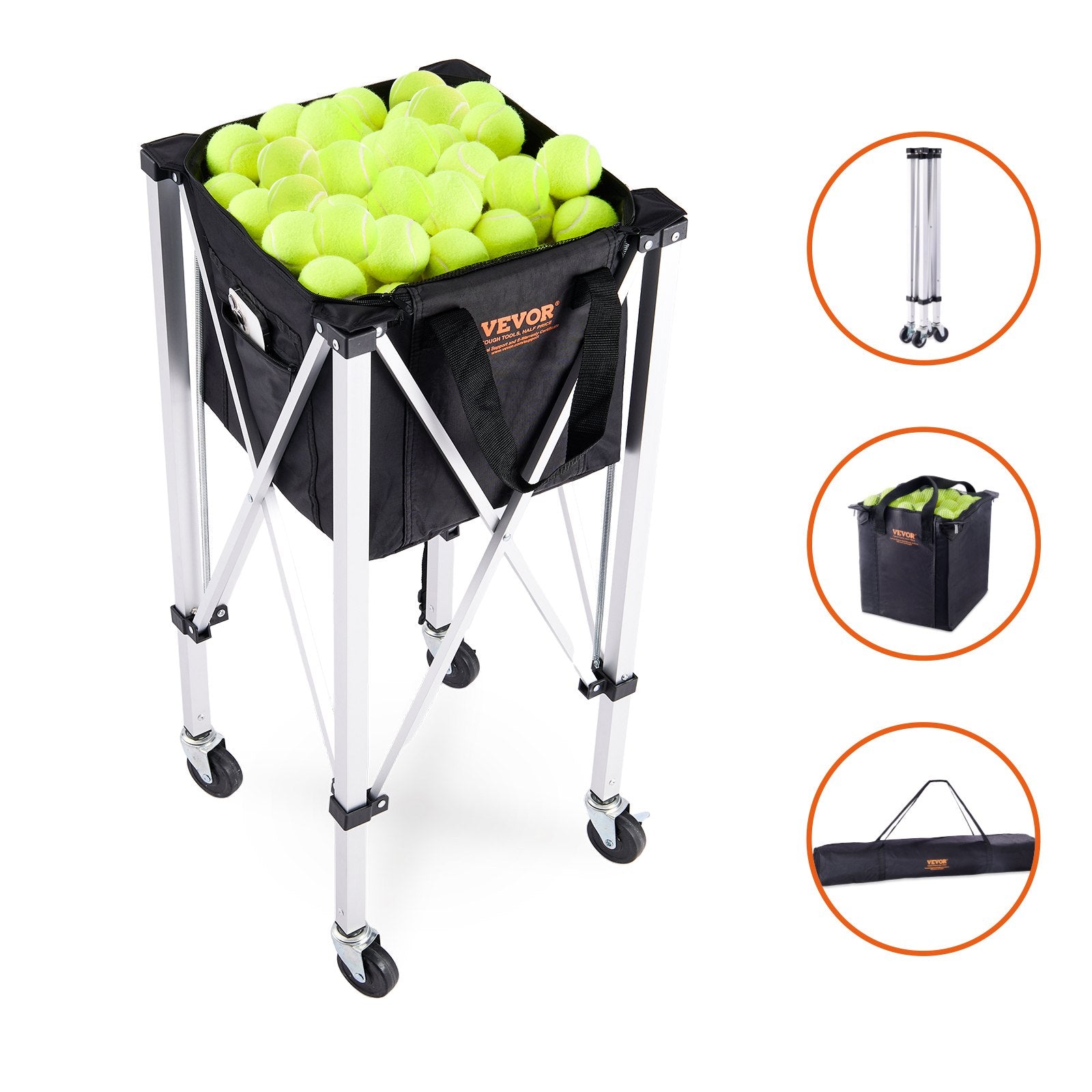 Foldable Tennis Ball Hopper, Holds 180 Tennis Balls, Lightweight Aluminum Alloy Tennis Ball Basket Cart with Wheels, Removable Bag, Carry Bag, Portable Sports Teaching Cart for Tennis Player - Image 9