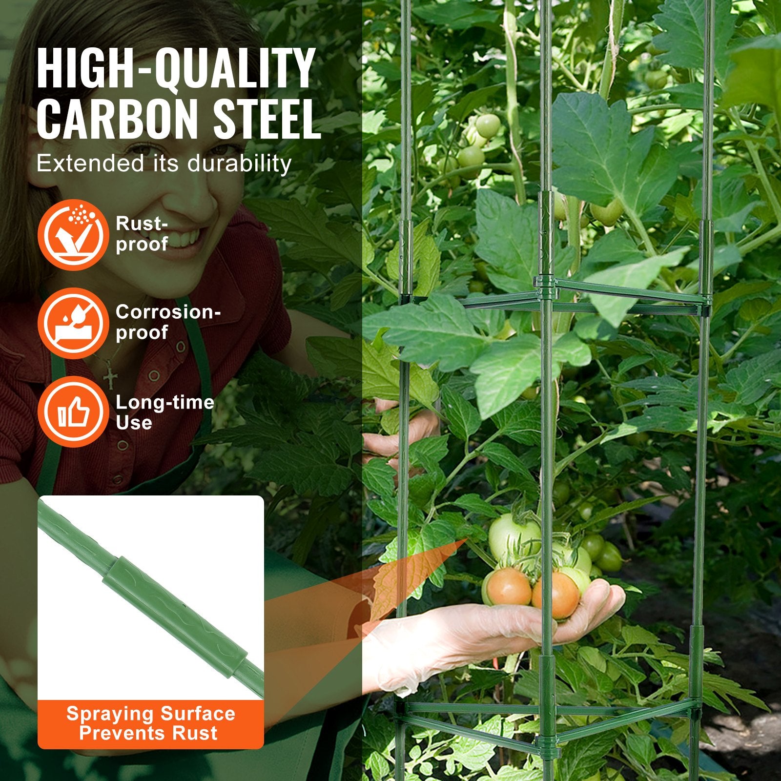 6 Packs Tomato Cages for Garden, 1230 mm Tomato Trellis Plant Stakes Support, Stackable Tall Plant Support Cage, for Raised Garden Bed, Vegetables Flowers and Climbing Plants - Image 3