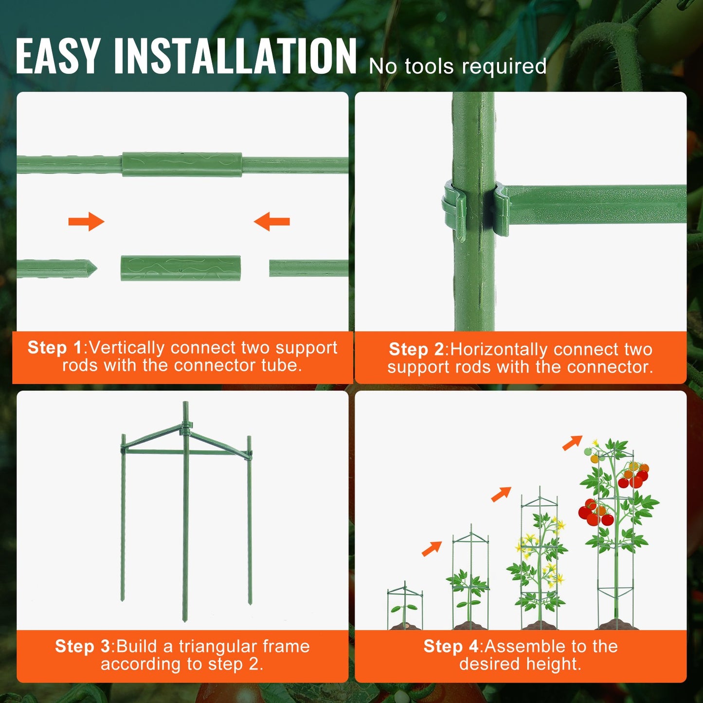 6 Packs Tomato Cages for Garden, 1230 mm Tomato Trellis Plant Stakes Support, Stackable Tall Plant Support Cage, for Raised Garden Bed, Vegetables Flowers and Climbing Plants - Image 4