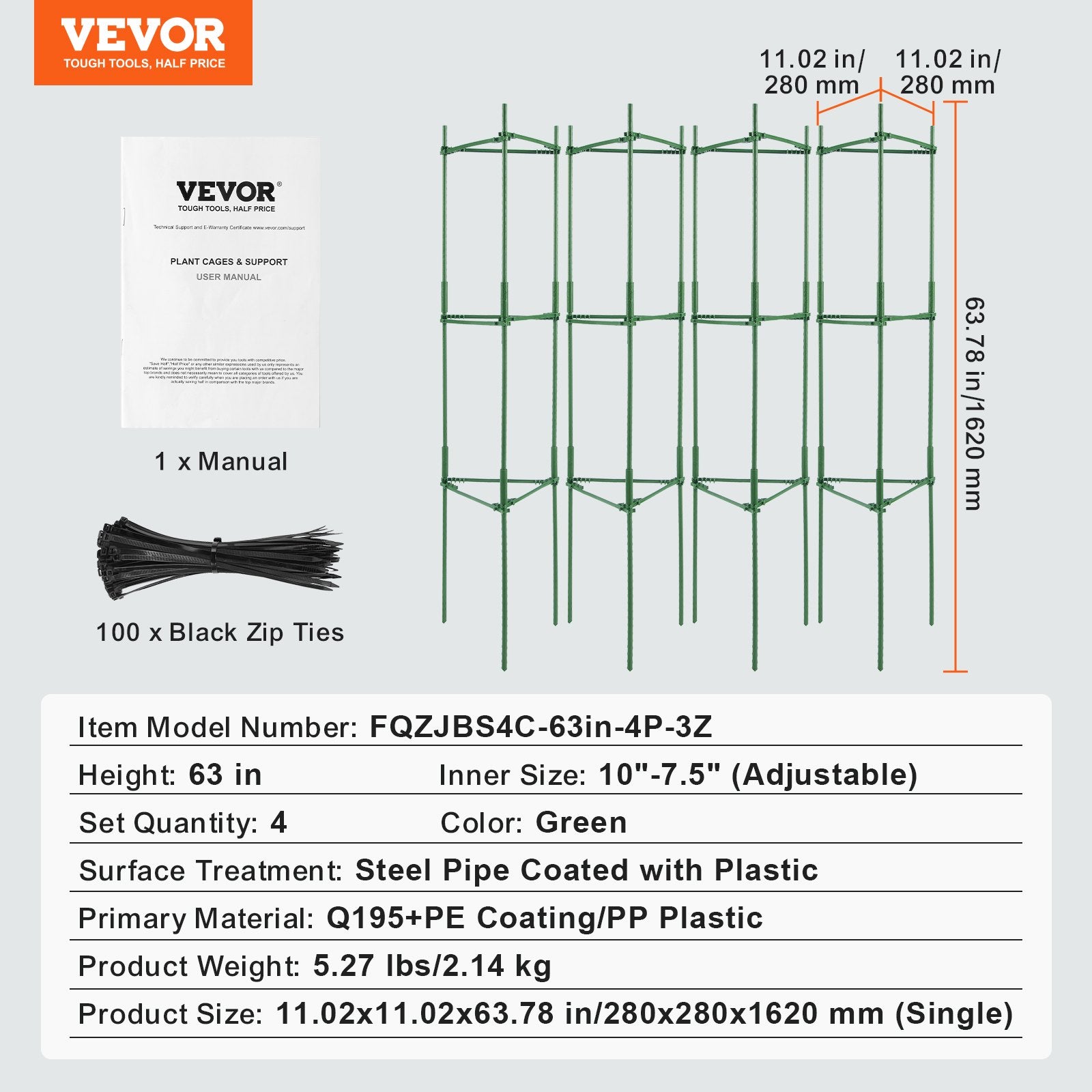 4 Packs Tomato Cages for Garden 1620 mm Tomato Plant Stakes Support Cage - Image 7