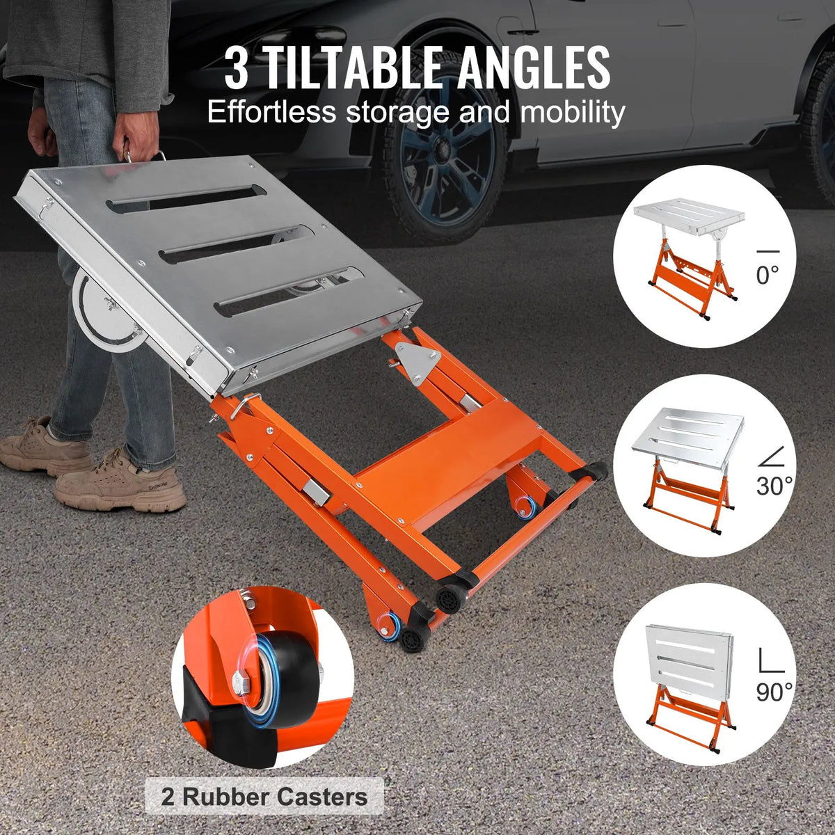 Welding Table 30" x 20", 400lbs Load Capacity Steel Welding Workbench Table on Wheels, Folding Work Bench with Three 1.1" Slot, 3 Tilt Angles, Adjustable Height, Retractable Guide Rails - Image 3
