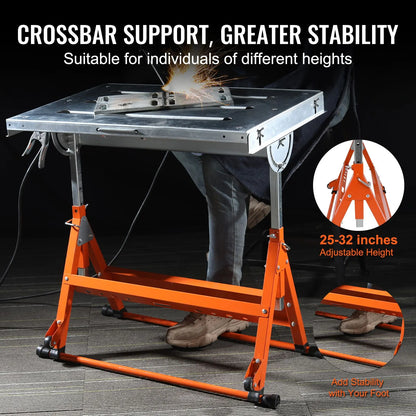Welding Table 30" x 20", 400lbs Load Capacity Steel Welding Workbench Table on Wheels, Folding Work Bench with Three 1.1" Slot, 3 Tilt Angles, Adjustable Height, Retractable Guide Rails - Image 4
