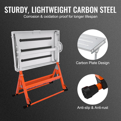 Welding Table 30" x 20", 400lbs Load Capacity Steel Welding Workbench Table on Wheels, Folding Work Bench with Three 1.1" Slot, 3 Tilt Angles, Adjustable Height, Retractable Guide Rails - Image 6