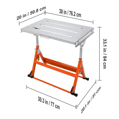 Welding Table 30" x 20", 400lbs Load Capacity Steel Welding Workbench Table on Wheels, Folding Work Bench with Three 1.1" Slot, 3 Tilt Angles, Adjustable Height, Retractable Guide Rails - Image 8