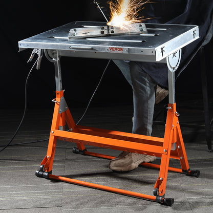Welding Table 30" x 20", 400lbs Load Capacity Steel Welding Workbench Table on Wheels, Folding Work Bench with Three 1.1" Slot, 3 Tilt Angles, Adjustable Height, Retractable Guide Rails - Image 8