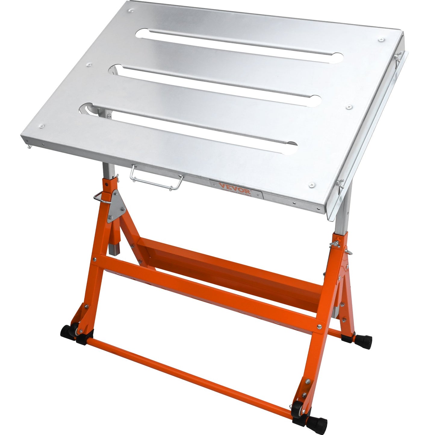 Welding Table 30" x 20", 400lbs Load Capacity Steel Welding Workbench Table on Wheels, Folding Work Bench with Three 1.1" Slot, 3 Tilt Angles, Adjustable Height, Retractable Guide Rails - Image 9