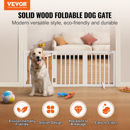 Free Standing Dog Gate, 24" H x 60" W Freestanding Pet Gate, 3 Panels Foldable Dog Gate for Wide and Narrow Passageways, Expandable Dog Barrier with Silent Foot Support for Indoor, White - Image 2