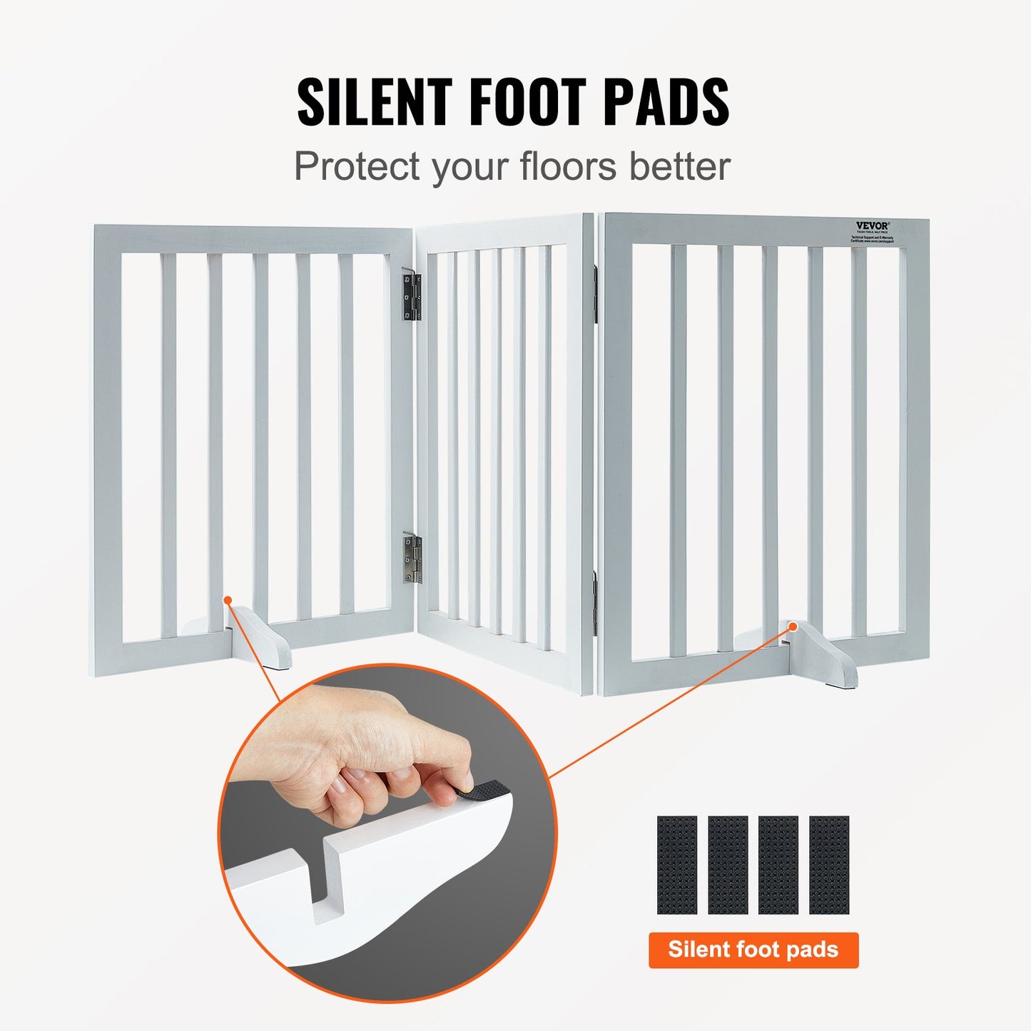 Free Standing Dog Gate, 24" H x 60" W Freestanding Pet Gate, 3 Panels Foldable Dog Gate for Wide and Narrow Passageways, Expandable Dog Barrier with Silent Foot Support for Indoor, White - Image 5