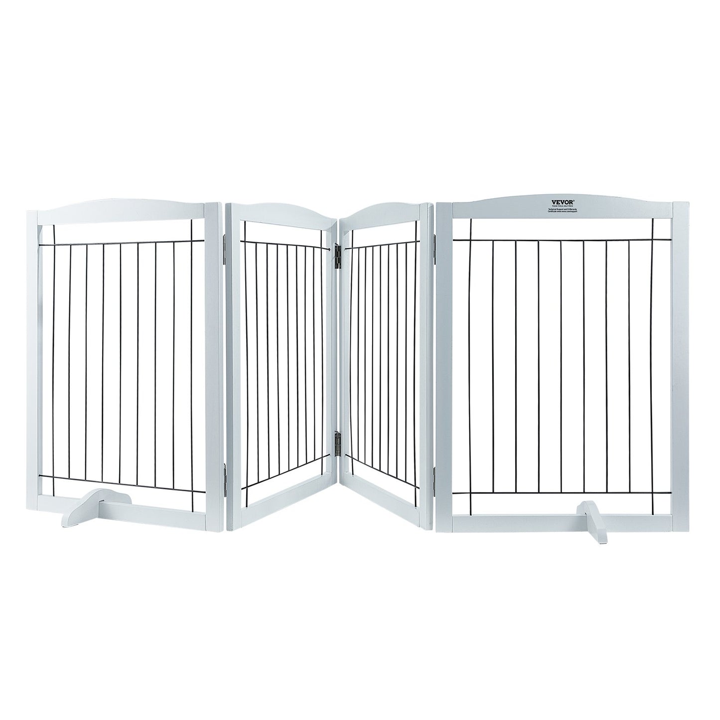 Free Standing Dog Gate, 32" H x 96.5" W Freestanding Pet Gate, 4 Panels Foldable Dog Gate for Wide and Narrow Passageways, Expandable Dog Barrier with Silent Foot Support for Indoor, White