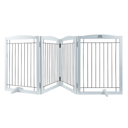 Free Standing Dog Gate, 32" H x 96.5" W Freestanding Pet Gate, 4 Panels Foldable Dog Gate for Wide and Narrow Passageways, Expandable Dog Barrier with Silent Foot Support for Indoor, White
