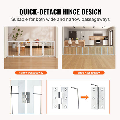 Free Standing Dog Gate, 32" H x 96.5" W Freestanding Pet Gate, 4 Panels Foldable Dog Gate for Wide and Narrow Passageways, Expandable Dog Barrier with Silent Foot Support for Indoor, White - Image 3