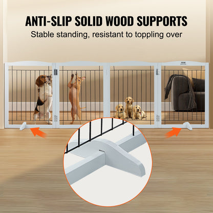 Free Standing Dog Gate, 32" H x 96.5" W Freestanding Pet Gate, 4 Panels Foldable Dog Gate for Wide and Narrow Passageways, Expandable Dog Barrier with Silent Foot Support for Indoor, White - Image 4