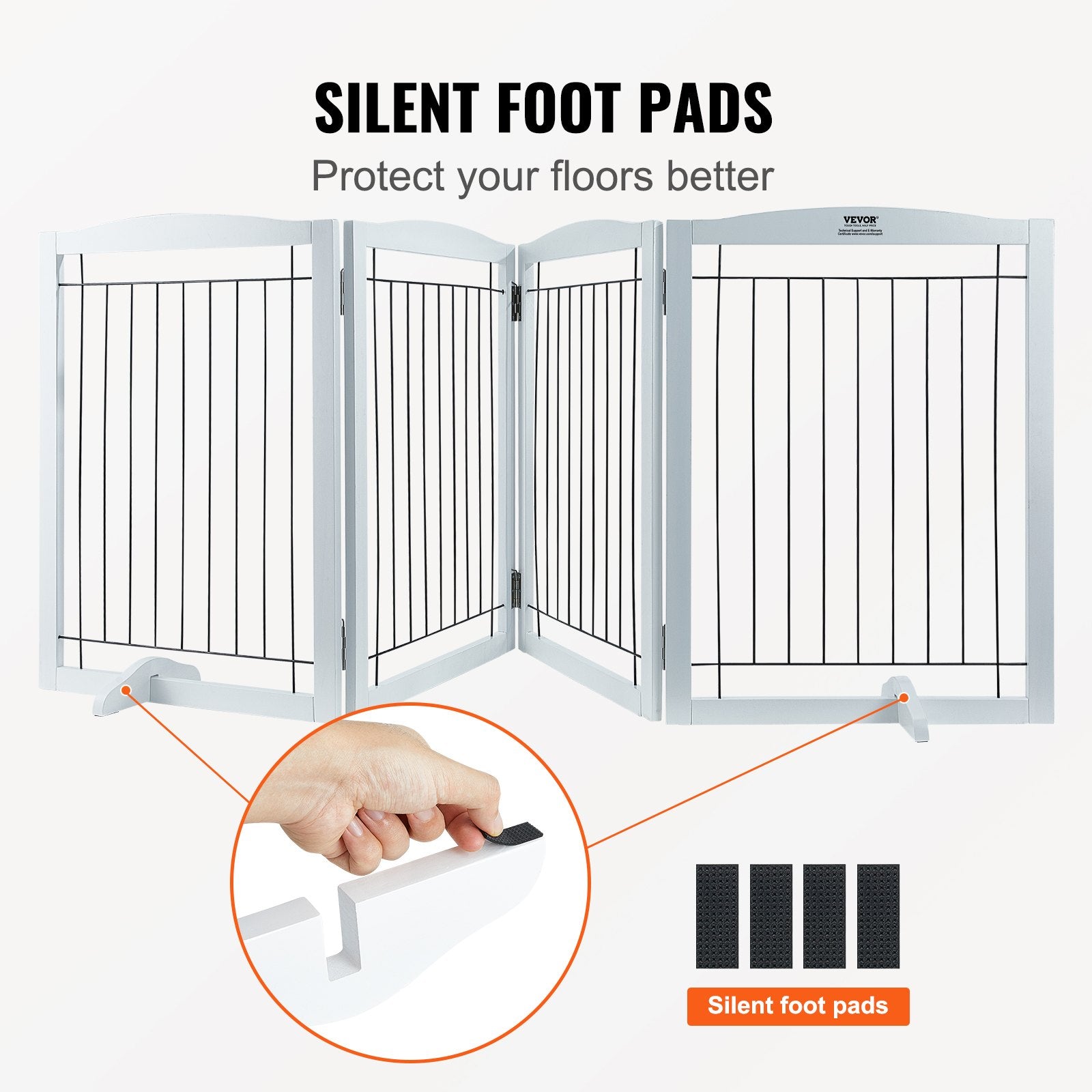 Free Standing Dog Gate, 32" H x 96.5" W Freestanding Pet Gate, 4 Panels Foldable Dog Gate for Wide and Narrow Passageways, Expandable Dog Barrier with Silent Foot Support for Indoor, White - Image 5