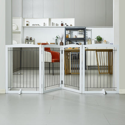 Free Standing Dog Gate, 32" H x 96.5" W Freestanding Pet Gate, 4 Panels Foldable Dog Gate for Wide and Narrow Passageways, Expandable Dog Barrier with Silent Foot Support for Indoor, White - Image 8