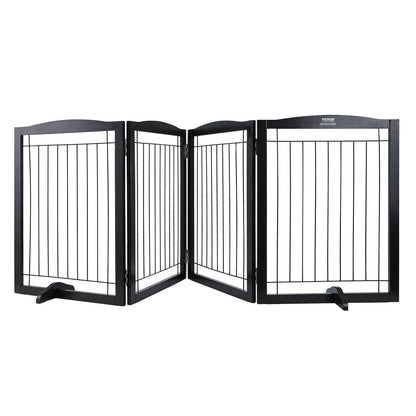 Free Standing Dog Gate 32x96.5 inch Freestanding Pet Gate Foldable Brown