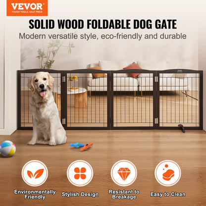Free Standing Dog Gate 32x96.5 inch Freestanding Pet Gate Foldable Brown - Image 2