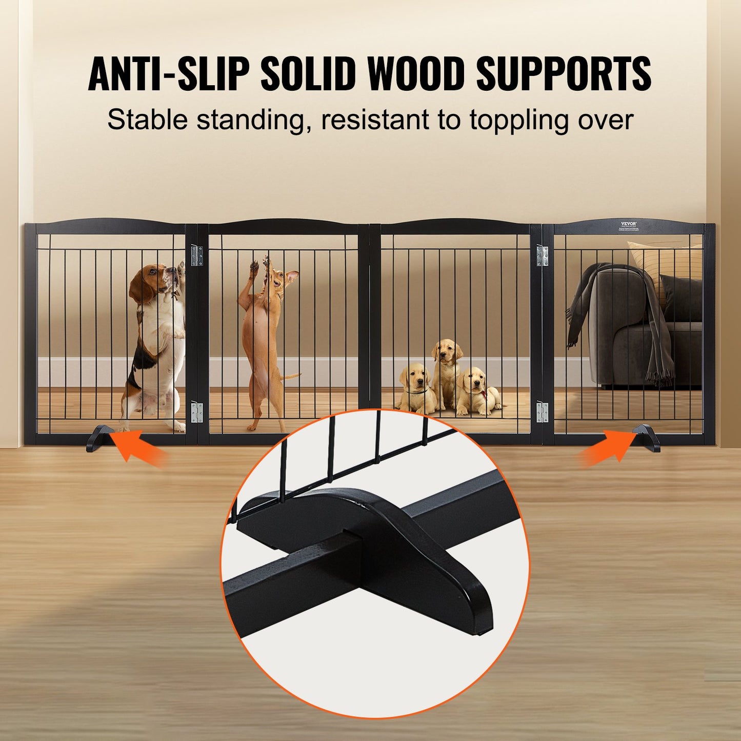 Free Standing Dog Gate 32x96.5 inch Freestanding Pet Gate Foldable Brown - Image 4