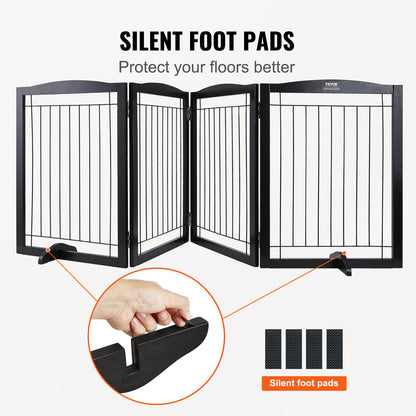 Free Standing Dog Gate 32x96.5 inch Freestanding Pet Gate Foldable Brown - Image 5