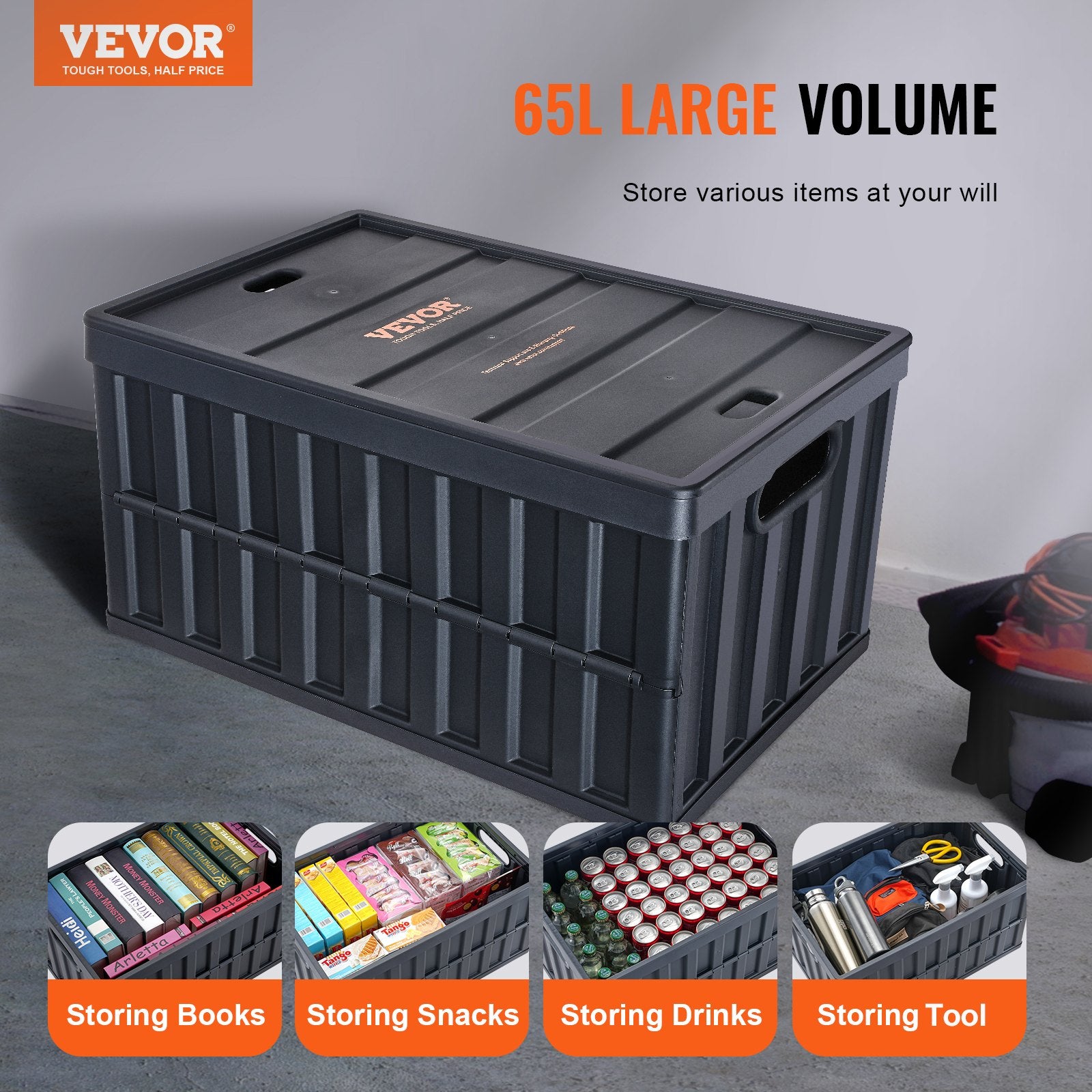 Collapsible Storage Bins with Lids, 65L 3 Packs, Folding Plastic Stackable Utility Crates with Handles, Large Heavy Duty Containers for Clothes, Toys, Books, Snack, Shoes, and Grocery Organizing - Image 2