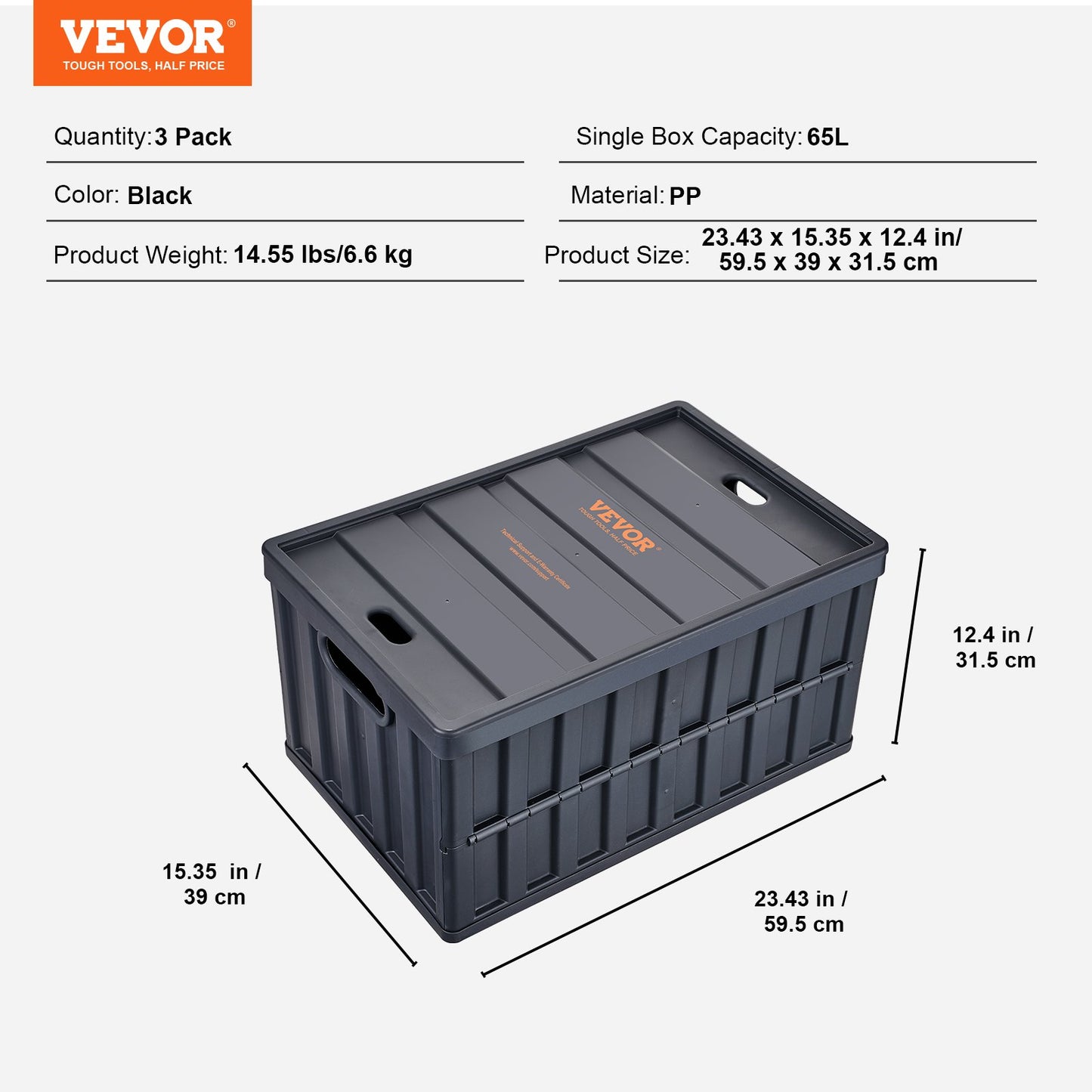 Collapsible Storage Bins with Lids, 65L 3 Packs, Folding Plastic Stackable Utility Crates with Handles, Large Heavy Duty Containers for Clothes, Toys, Books, Snack, Shoes, and Grocery Organizing - Image 7