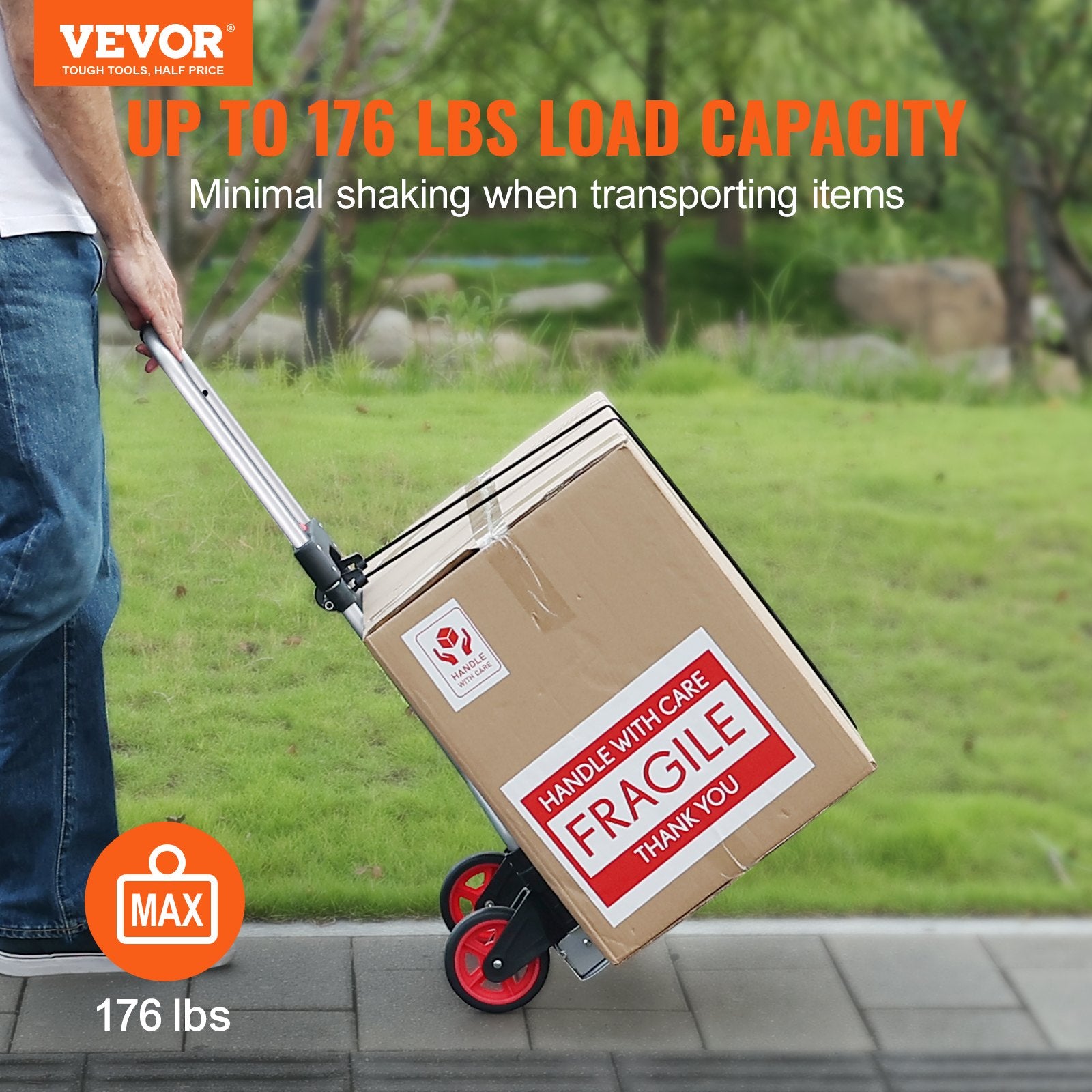 Folding Hand Truck, 80 kg Load Capacity, Aluminum Portable Cart, Convertible Hand Truck and Dolly with Telescoping Handle and Rubber Wheels, Ultra Lightweight Super Strong for Moving Warehouse - Image 2