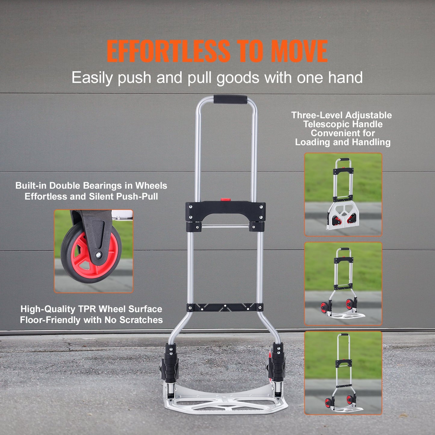 Folding Hand Truck, 80 kg Load Capacity, Aluminum Portable Cart, Convertible Hand Truck and Dolly with Telescoping Handle and Rubber Wheels, Ultra Lightweight Super Strong for Moving Warehouse - Image 3