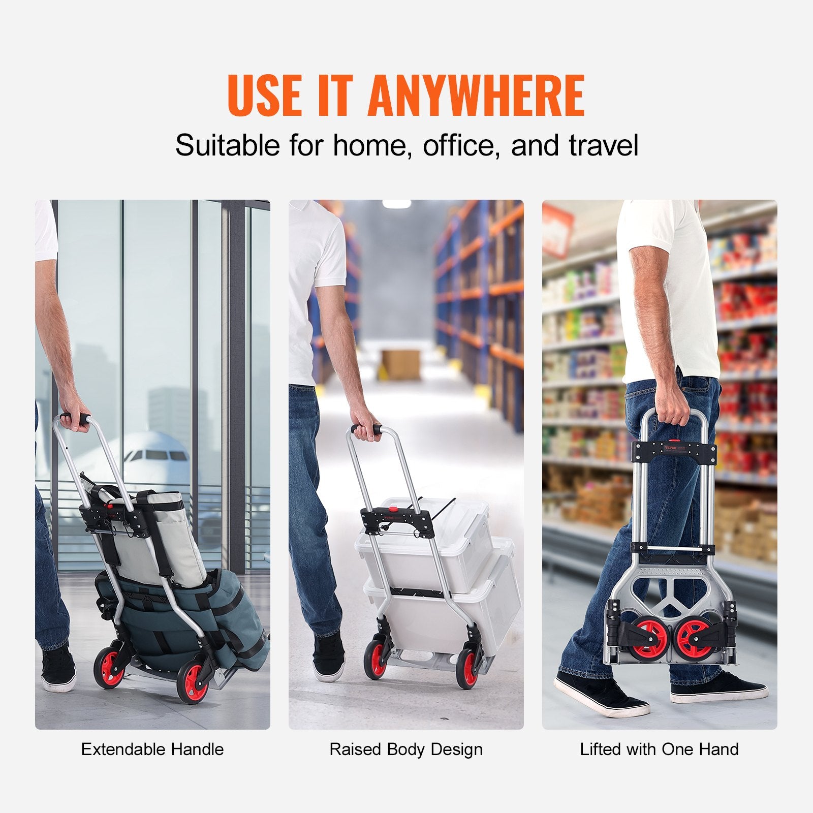 Folding Hand Truck, 80 kg Load Capacity, Aluminum Portable Cart, Convertible Hand Truck and Dolly with Telescoping Handle and Rubber Wheels, Ultra Lightweight Super Strong for Moving Warehouse - Image 5