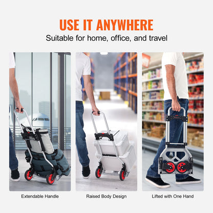 Folding Hand Truck, 80 kg Load Capacity, Aluminum Portable Cart, Convertible Hand Truck and Dolly with Telescoping Handle and Rubber Wheels, Ultra Lightweight Super Strong for Moving Warehouse - Image 5