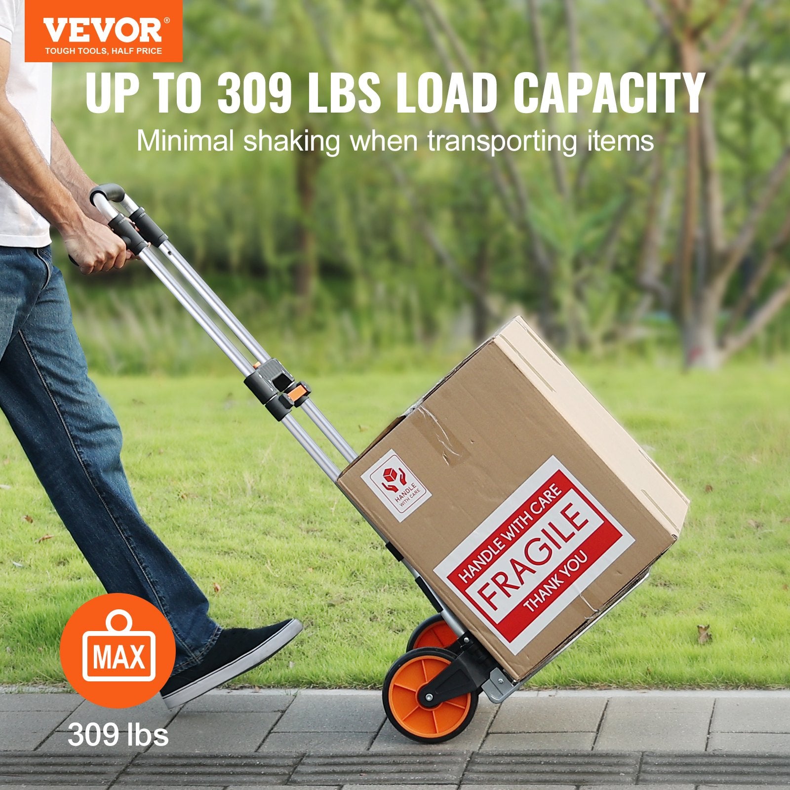 Folding Hand Truck, 140 kg Load Capacity, Aluminum Portable Cart, Convertible Hand Truck and Dolly with Telescoping Handle and PP+TPR Wheels, Ultra Lightweight Super Strong for Moving Warehouse - Image 2
