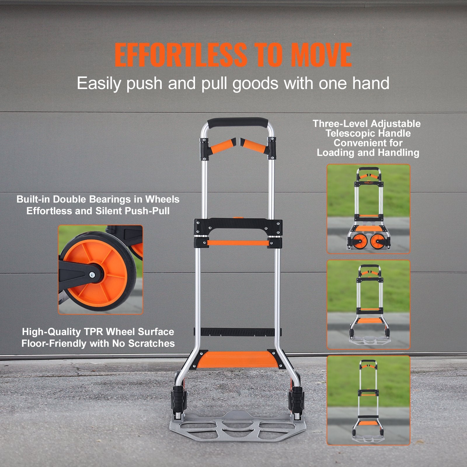 Folding Hand Truck, 140 kg Load Capacity, Aluminum Portable Cart, Convertible Hand Truck and Dolly with Telescoping Handle and PP+TPR Wheels, Ultra Lightweight Super Strong for Moving Warehouse - Image 3