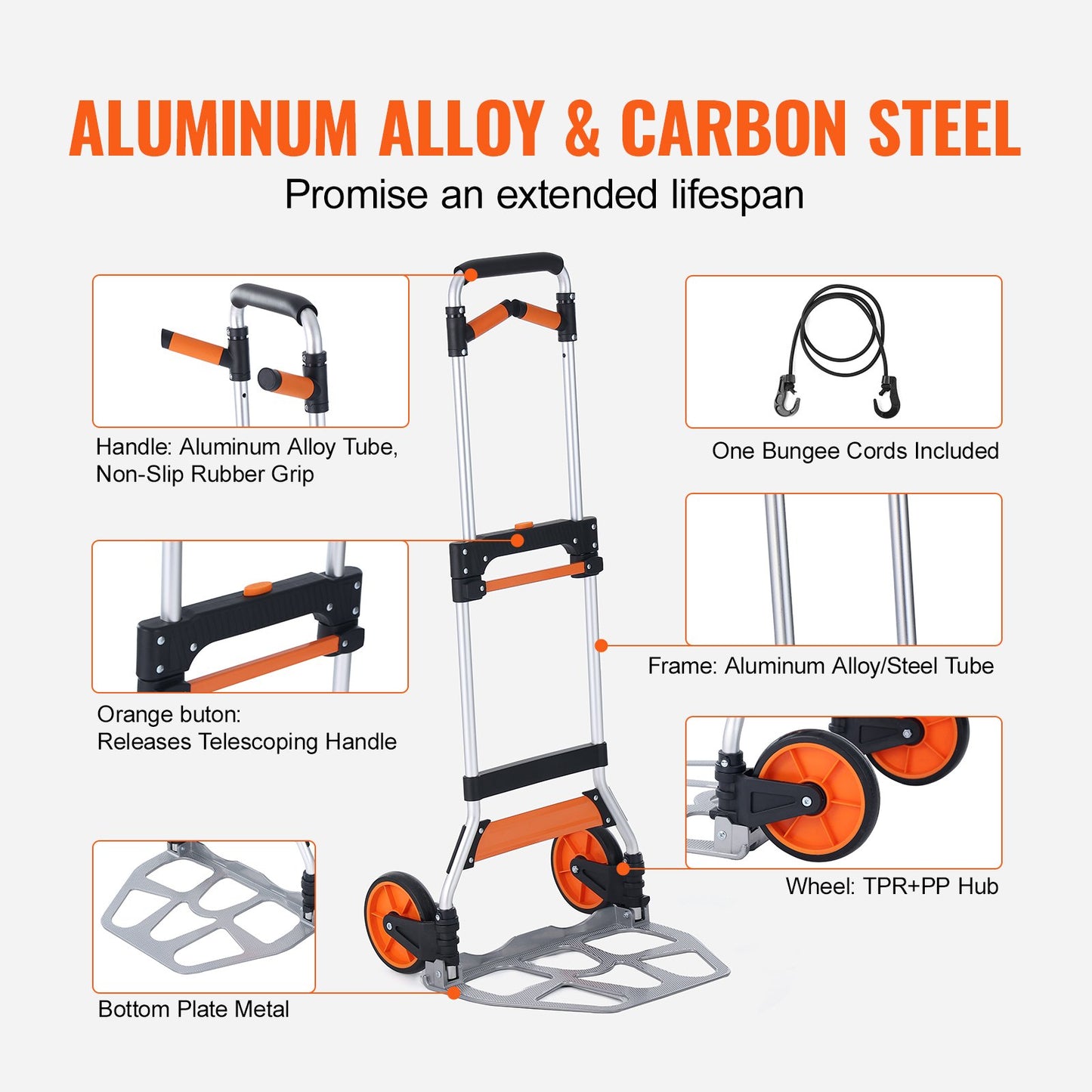 Folding Hand Truck, 140 kg Load Capacity, Aluminum Portable Cart, Convertible Hand Truck and Dolly with Telescoping Handle and PP+TPR Wheels, Ultra Lightweight Super Strong for Moving Warehouse - Image 4