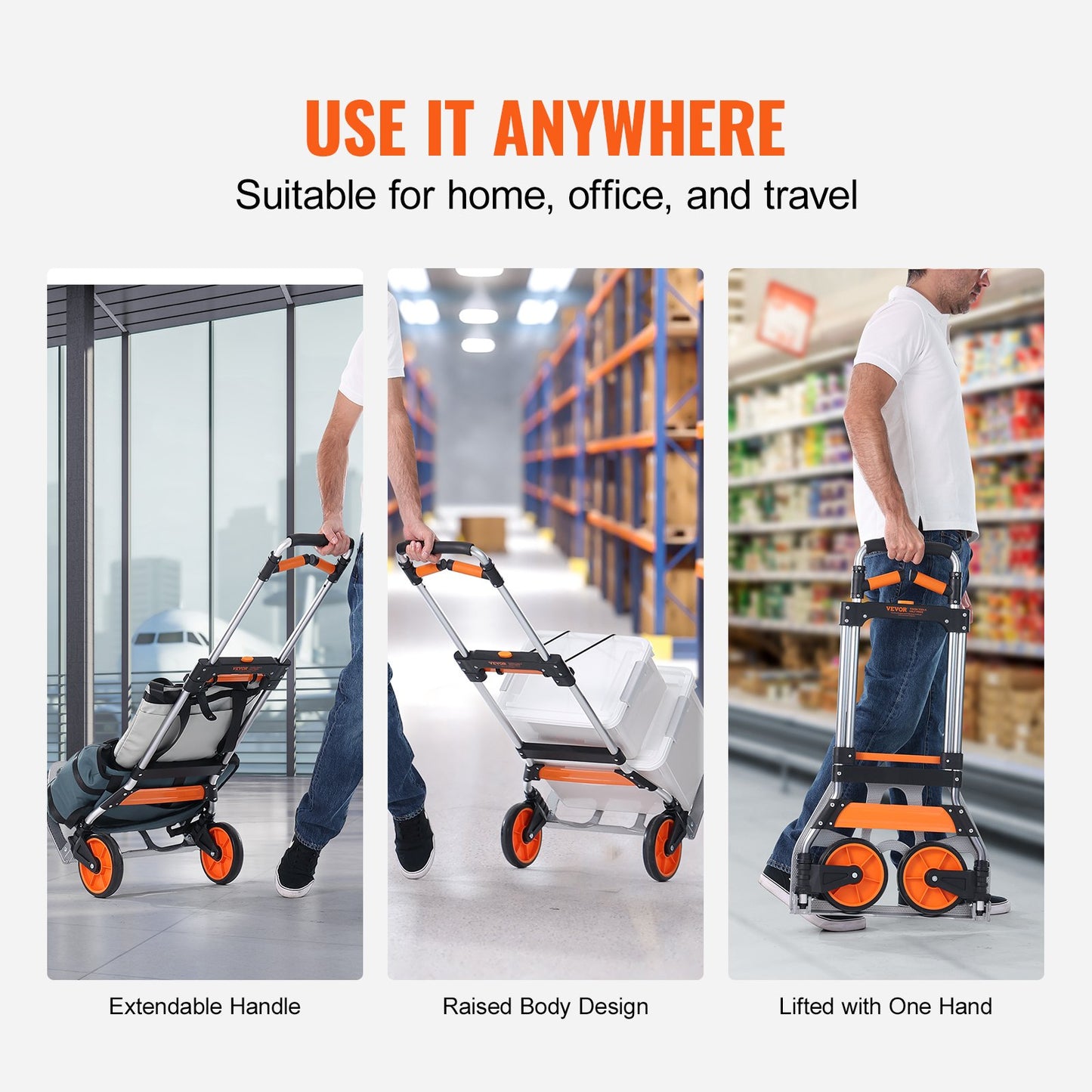 Folding Hand Truck, 140 kg Load Capacity, Aluminum Portable Cart, Convertible Hand Truck and Dolly with Telescoping Handle and PP+TPR Wheels, Ultra Lightweight Super Strong for Moving Warehouse - Image 5