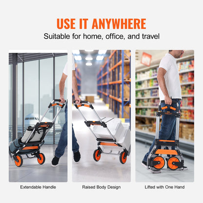 Folding Hand Truck, 140 kg Load Capacity, Aluminum Portable Cart, Convertible Hand Truck and Dolly with Telescoping Handle and PP+TPR Wheels, Ultra Lightweight Super Strong for Moving Warehouse - Image 5