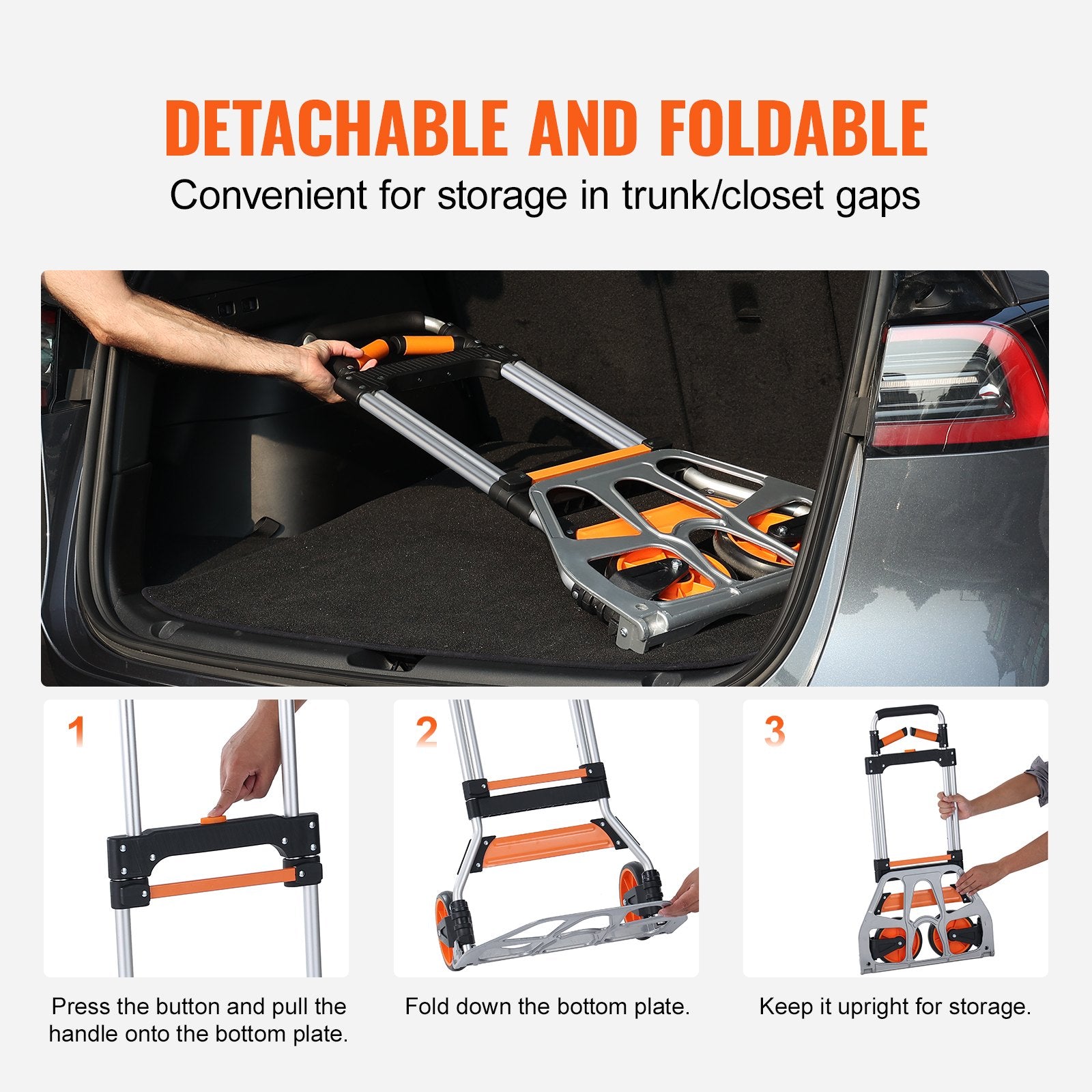 Folding Hand Truck, 140 kg Load Capacity, Aluminum Portable Cart, Convertible Hand Truck and Dolly with Telescoping Handle and PP+TPR Wheels, Ultra Lightweight Super Strong for Moving Warehouse - Image 6