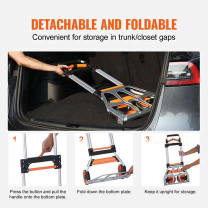 Folding Hand Truck, 140 kg Load Capacity, Aluminum Portable Cart, Convertible Hand Truck and Dolly with Telescoping Handle and PP+TPR Wheels, Ultra Lightweight Super Strong for Moving Warehouse - Image 6