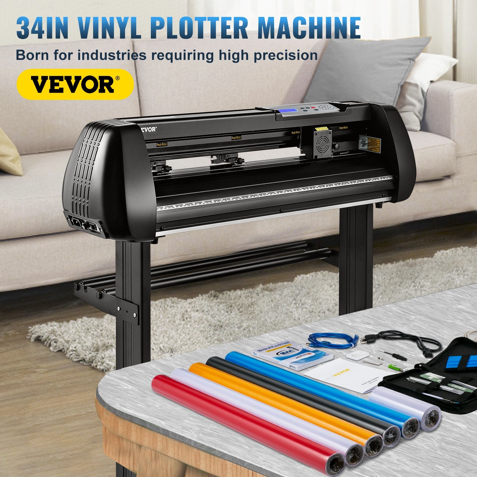 Vinyl Cutter Machine, 34inch Cutting Plotter, Offline Cutting Machine Kit Mobile Bluetooth, Precise Roller Shaft High Accuracy Adjustable Speed & Force, DIY SignMaster Software Blade for Windows - Image 2