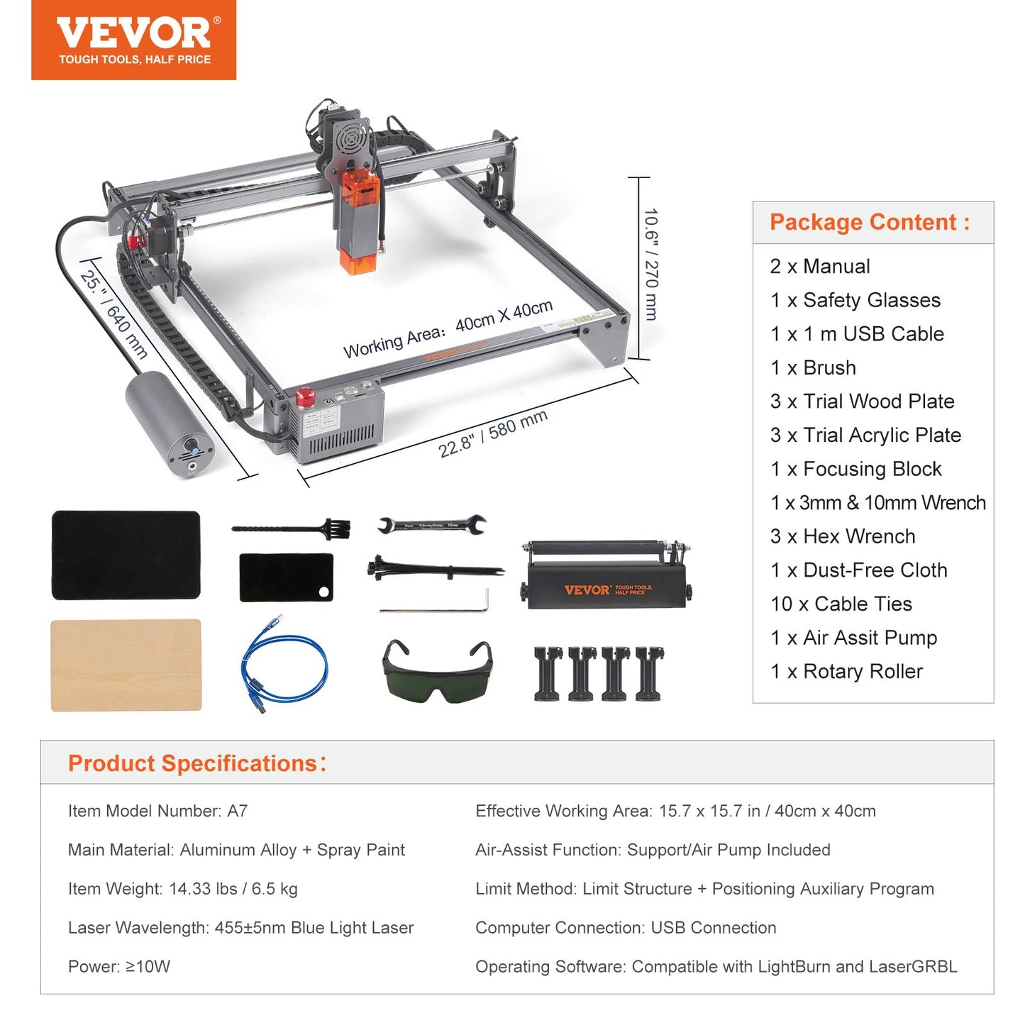 Laser Engraver, 10W Output Laser Engraving Machine, 15.7" x 15.7" Large Working Area, 10000mm/min Movement Speed, Compressed Spot with Rotary Roller, Laser Cutter for Wood, Metal, Acrylic - Image 7