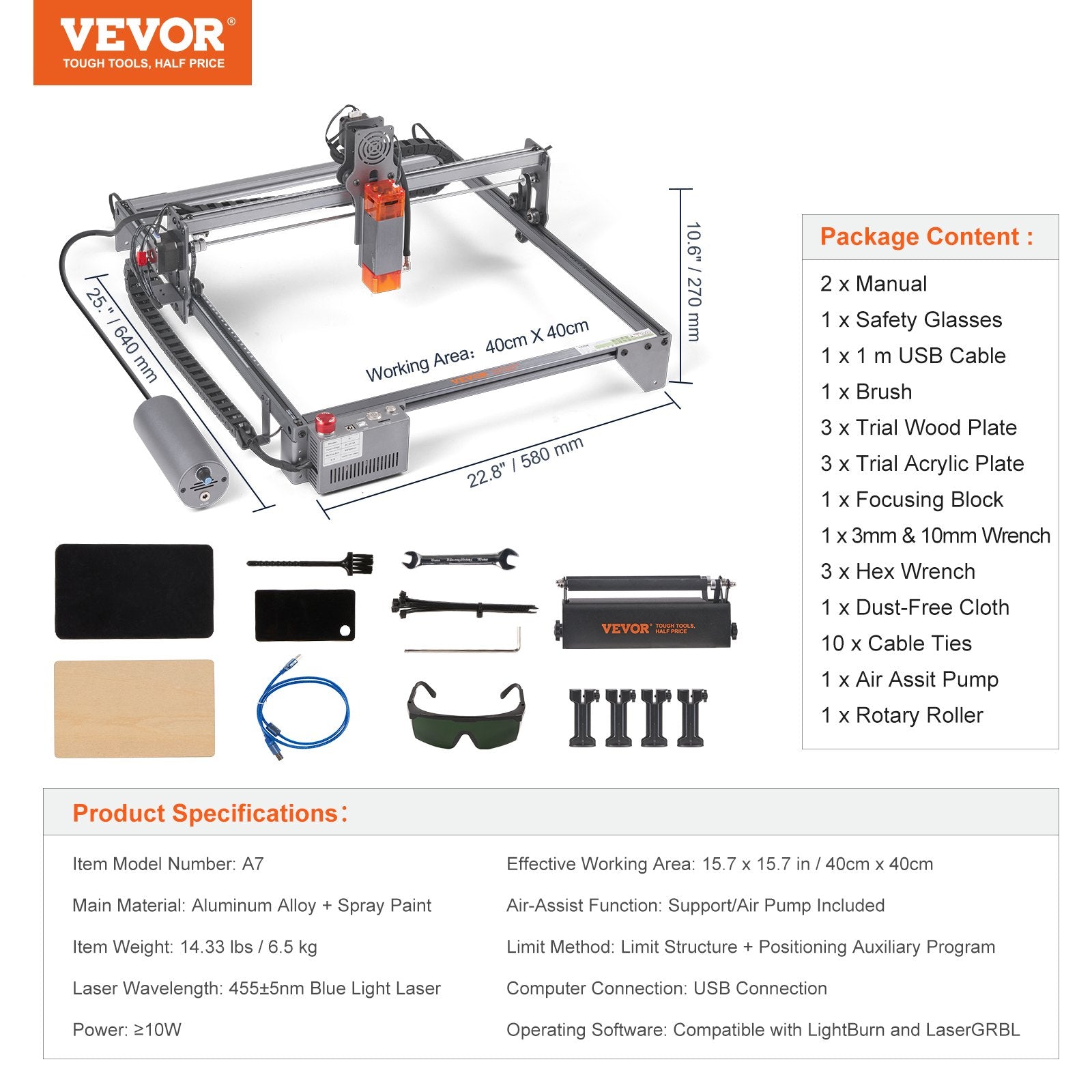 Laser Engraver, 10W Output Laser Engraving Machine, 15.7" x 15.7" Large Working Area, 10000mm/min Movement Speed, Compressed Spot with Rotary Roller, Laser Cutter for Wood, Metal, Acrylic - Image 7