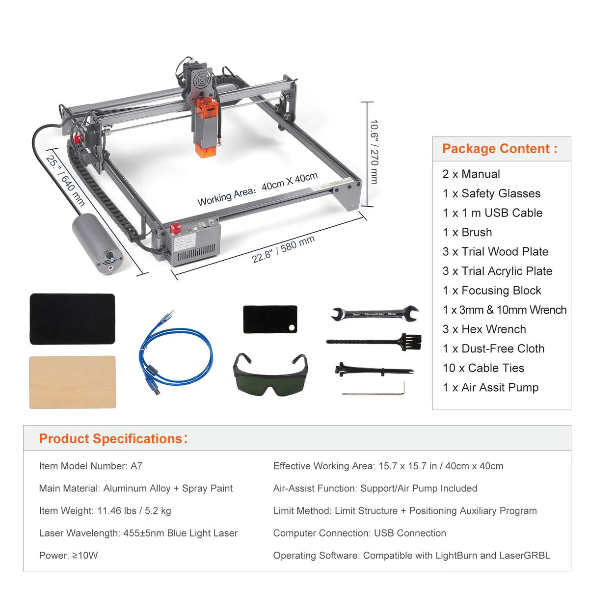 Laser Engraver, 10W Output Laser Engraving Machine, 15.7" x 15.7" Large Working Area, 10000mm/min Movement Speed, Compressed Spot with Eye Protection, Laser Cutter for Wood, Metal, Acrylic - Image 7