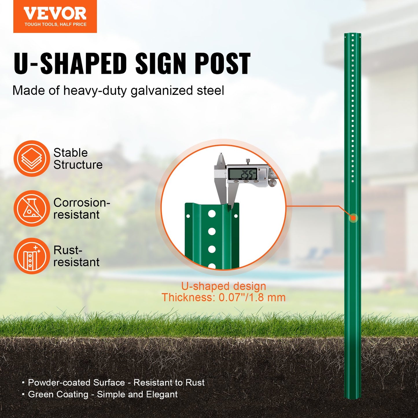 6FT U-Channel Sign Post, 4Pack Green Heavy Duty Steel Fixed Fence Post, Steel Fence U-Channel Sign for Garden, Courtyard, Farm or Traffic Intersection - Image 2