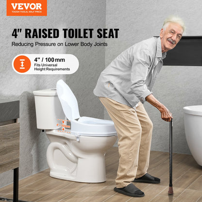 Raised Toilet Seat, 100 mm Height Raised, 136 kg Weight Capacity, Universal Toilet Seat Riser, Screw Rod Locking, with Toilet Seat, for Elderly, Handicap, Patient, Pregnant, Medical - Image 2