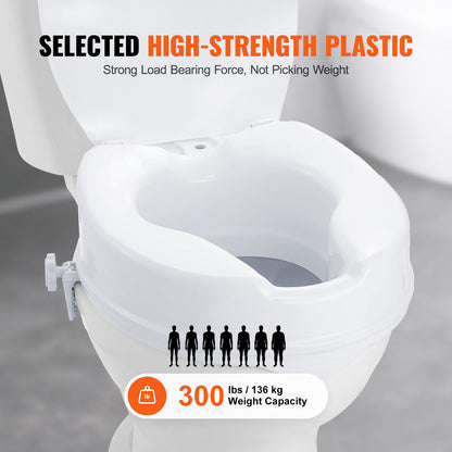 Raised Toilet Seat, 100 mm Height Raised, 136 kg Weight Capacity, Universal Toilet Seat Riser, Screw Rod Locking, with Toilet Seat, for Elderly, Handicap, Patient, Pregnant, Medical - Image 4