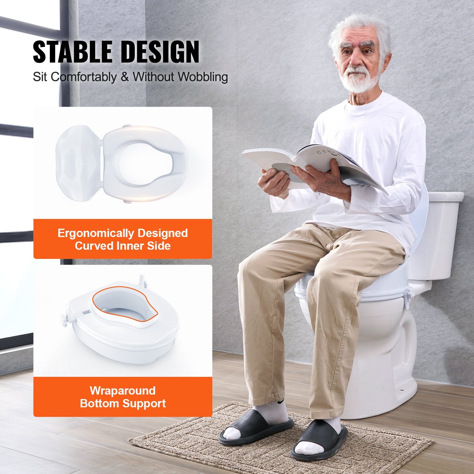 Raised Toilet Seat, 100 mm Height Raised, 136 kg Weight Capacity, Universal Toilet Seat Riser, Screw Rod Locking, with Toilet Seat, for Elderly, Handicap, Patient, Pregnant, Medical - Image 5