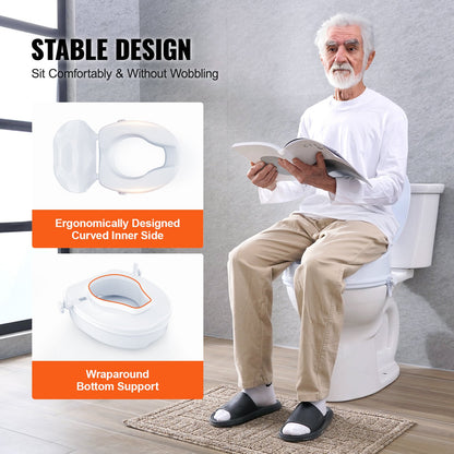 Raised Toilet Seat, 100 mm Height Raised, 136 kg Weight Capacity, Universal Toilet Seat Riser, Screw Rod Locking, with Toilet Seat, for Elderly, Handicap, Patient, Pregnant, Medical - Image 5