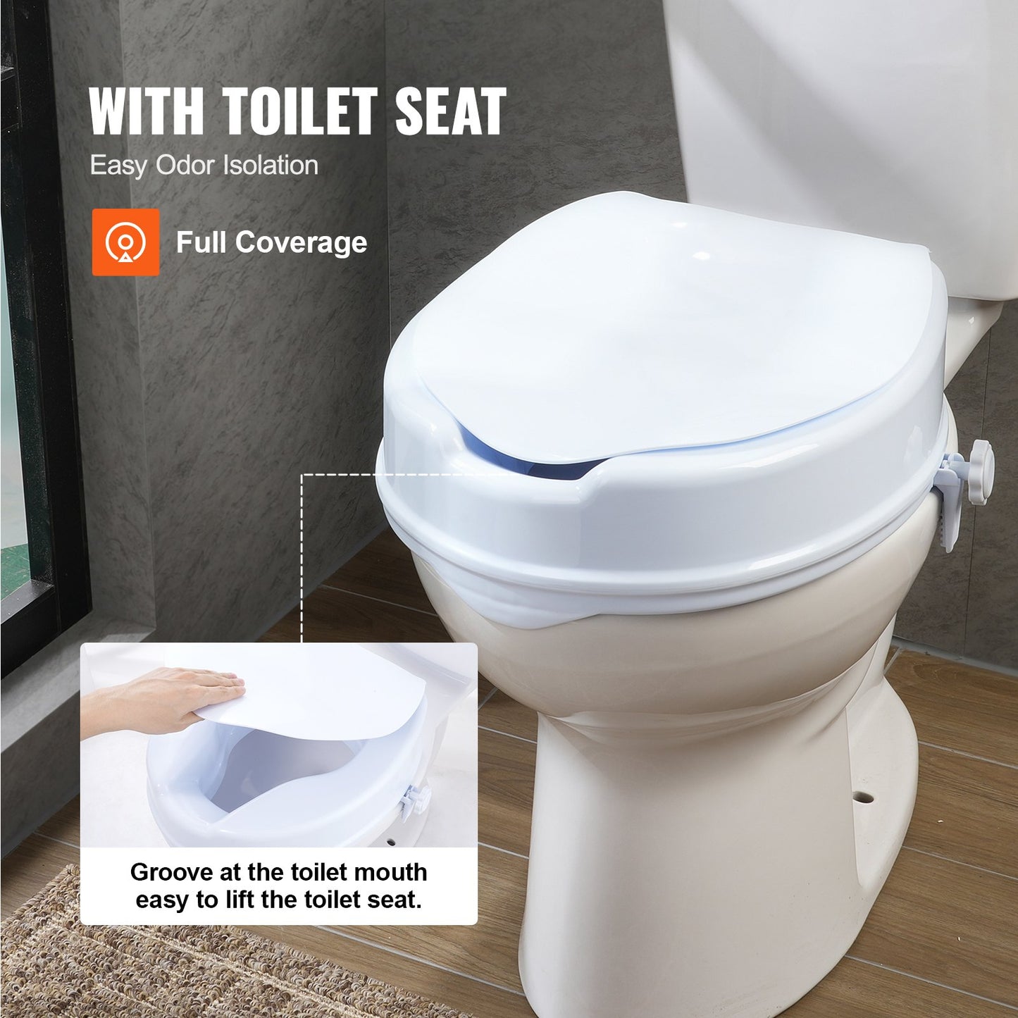 Raised Toilet Seat, 100 mm Height Raised, 136 kg Weight Capacity, Universal Toilet Seat Riser, Screw Rod Locking, with Toilet Seat, for Elderly, Handicap, Patient, Pregnant, Medical - Image 6