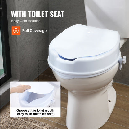 Raised Toilet Seat, 100 mm Height Raised, 136 kg Weight Capacity, Universal Toilet Seat Riser, Screw Rod Locking, with Toilet Seat, for Elderly, Handicap, Patient, Pregnant, Medical - Image 6